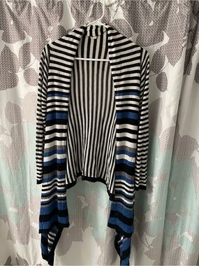 Biaggi Striped Knit Cardigan Black, White & Blue Women’s Size S/M